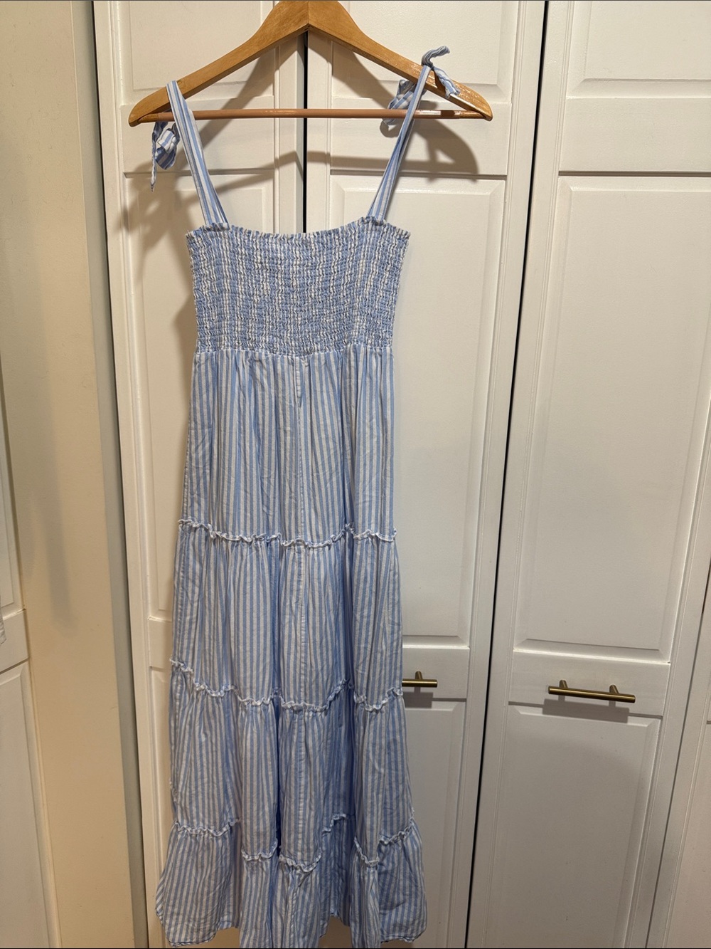 Pink Lily Light Blue & White Striped Tie-Shoulder Maxi Dress - Picture 6 of 7